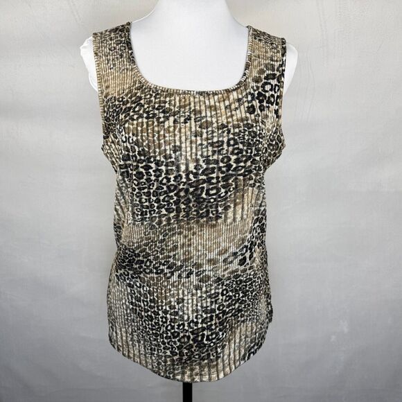 Evan Picone Tops - Evan-Picone Black Label Sz M Top Stretch Ribbed Beige Sparkling Animal Print